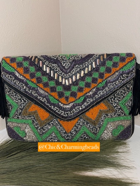 Orange and Green Beaded Clutch